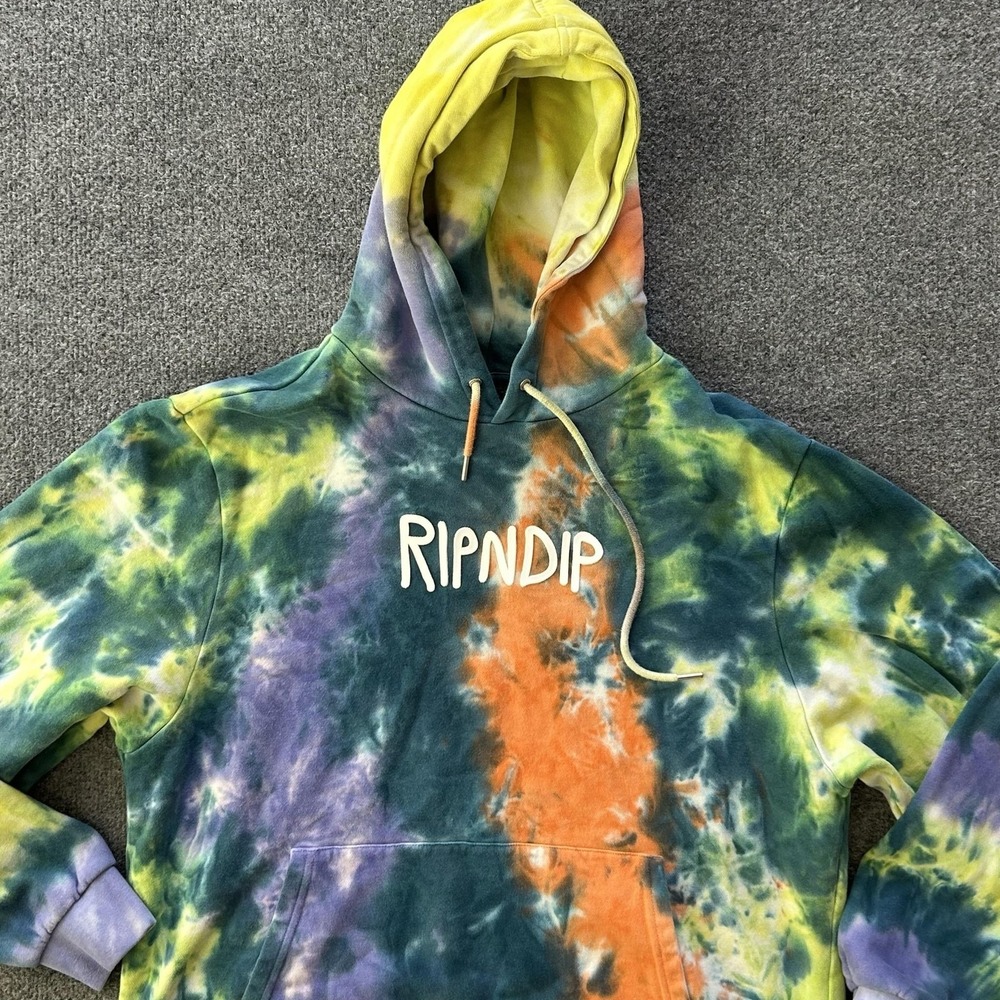 RIPNDIP Hoodie Mens Medium Multicolor Tie Dye Logo Pullover Fleece Sweatshirt